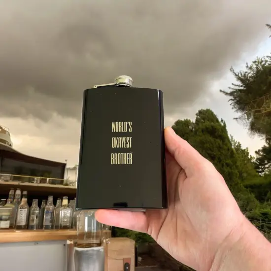 8oz BLACK World's Okayest Brother Flask {3}