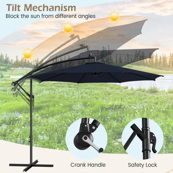 Costway 10FT Patio Solar-Lighted 112 LED Cantilever Offset Umbrella Crank Tilt Outdoor {5}