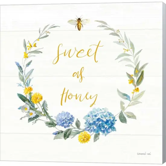 Bees and Blooms - Sweet As Honey Wreath by Danhui Nai 12" x 12" Canvas Wall Art {1}