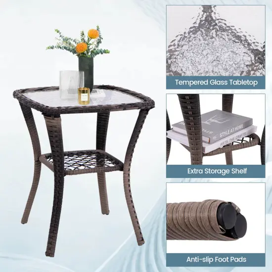 Costway 3 PCS Patio Furniture Set Rocking Chairs Set of 2 with Glass Top Side Table {6}