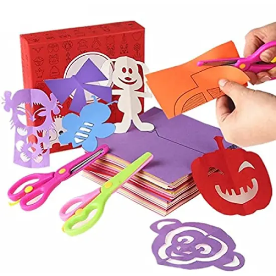 120 Pieces Fun Paper-Cut Set; Paper Cutting; Paper Art; Scissor Skills Activity Cutting Book; Kids Scissors Crafts Kits Preschool-120 Pages with A Pair of Child-Safe Scissors {2}
