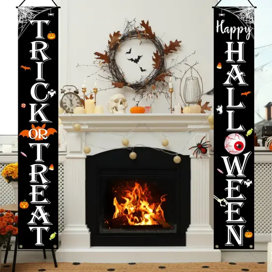 Halloween Decorations Indoor Outdoor TRICK OR TREAT Happy HALLOWEEN Banner Porch Welcome Sign Decor for Home Door Wall Party {5}