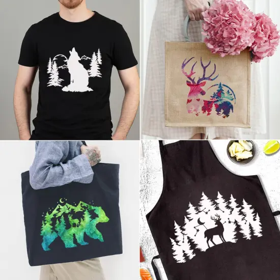 10 Pieces Bear Deer Wolf Mountain Stencil Pine Tree Wildlife Forest Animal Stencils Template Wood Burning Stencils Reusable Patterns Moon Claw Stencils for Painting on Wood Crafts Wall (forest animal 1) {3}