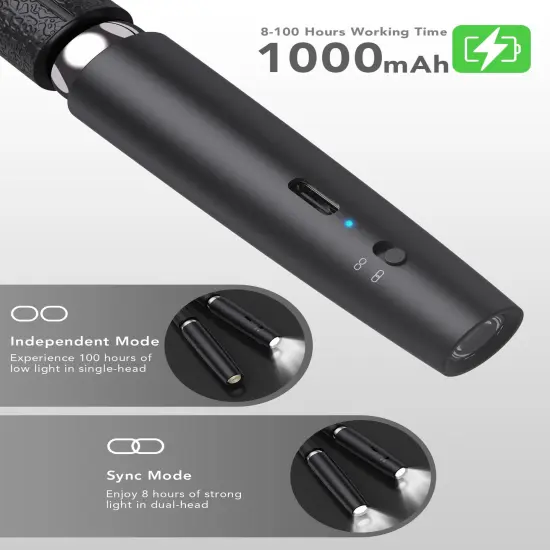 Neck Reading Light, Book Light for Reading in Bed [Steering Shafts Adjustment], Bendable Silicone Arm, Long Lasting LED Rechargeable Knitting Light for Camping, Repair, Crochet & Craft, Black {4}