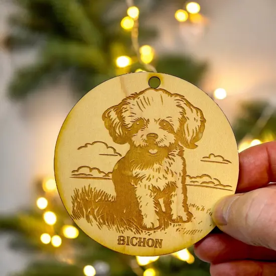 Ornament - Bichon Dog Raw Wood {6}