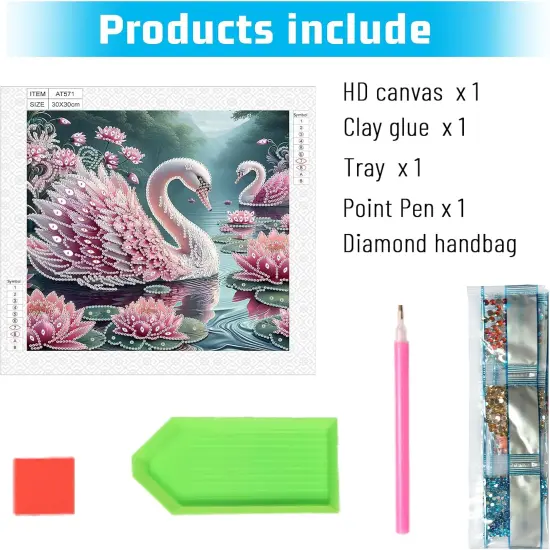 5D Special Shape Diamond Art Kits for Beginners, Diamond Painting Kits for Adults, Crystal Rhinestones Diamond Painting for Home Wall Decoration Gift 12&times;12 inch/30&times;30 cm, Beautiful Swan {3}