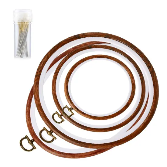 4 Pack Embroidery Hoop Ring, Imitated Wood Display Frame Circle and Oval Embroidery Kits with 30 Pieces Large Eye Embroidery Needles, Quilting Hoop and Cross Stitch Supplies for Sewing and Wall Hang {1}