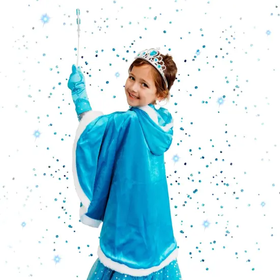 Butterfly Craze Snow Princess Kids Cape with Hood - A Gorgeous Ice Blue Children's Warm Winter Wrap Shawl Perfect for your Toddler's Adventure, Pretend Play & Dress up Costume, Cape Only, L 5-6yrs {1}