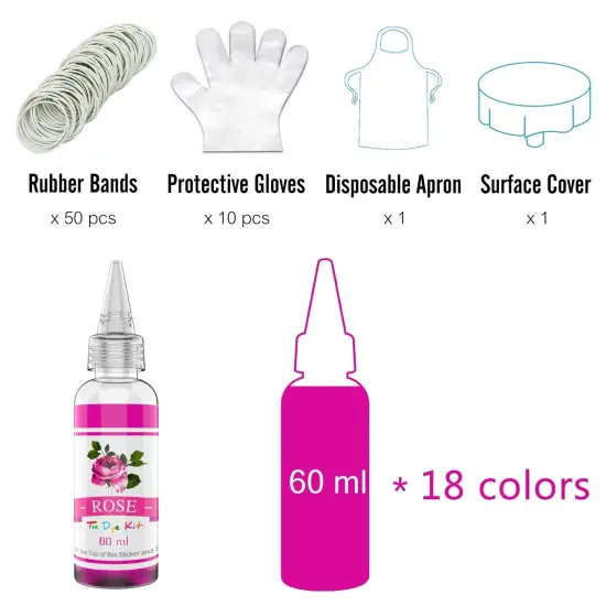 Tie Dye Kit - 18 Colors Permanent Fabric Dye with Rubber Bands, Gloves, Table Cover, Apron for Kids and Adults Tie-Dye Art - All-in-1 Textile Paint Dye for DIY Shirt, Hoodie Clothing Painting {2}
