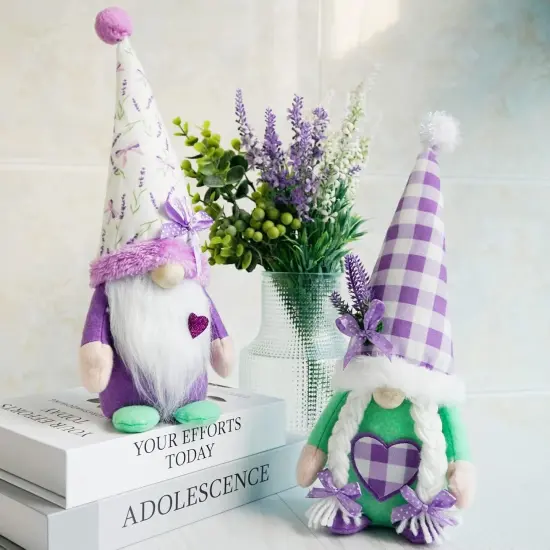 Lavender Gnomes Decor,Spring Purple Gnome Decorations for Home,Lavender Flower Gnomes,Garden Gnome Decor, Summer Gnome Tiered Tray Decor,Gnome Gifts for Woman {2}