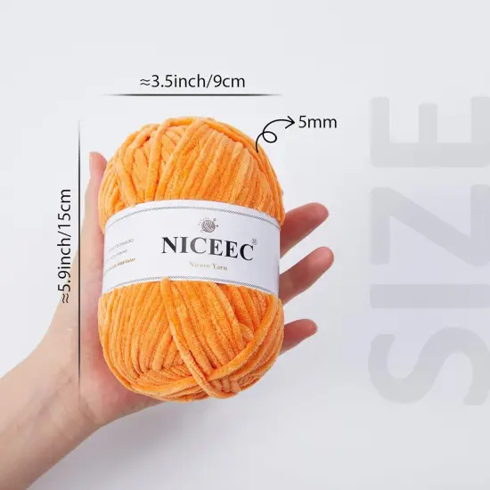 Chenille Yarn Blanket Yarn Light Worsted Weight Yarn for Knitting Fancy Yarn for Crochet Weaving DIY Craft Total Length 200m (218yds, 100g)_Orange {4}