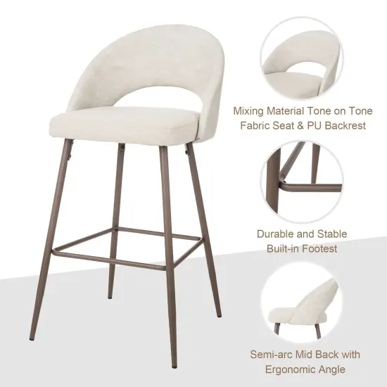 Set of 2 Fabric / Leatherette Bar Stool with Metal Brown Tapered Legs Light grey {6}