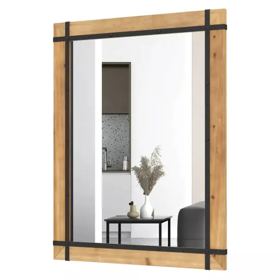 30" x 40" Wall Mounted Rectangular Mirror Wood Frame Farmhouse Decor for Bedroom {1}
