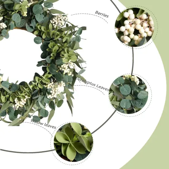 20-Inch Artificial Eucalyptus Wreath Handmade Spring Summer Door Hanging {3}