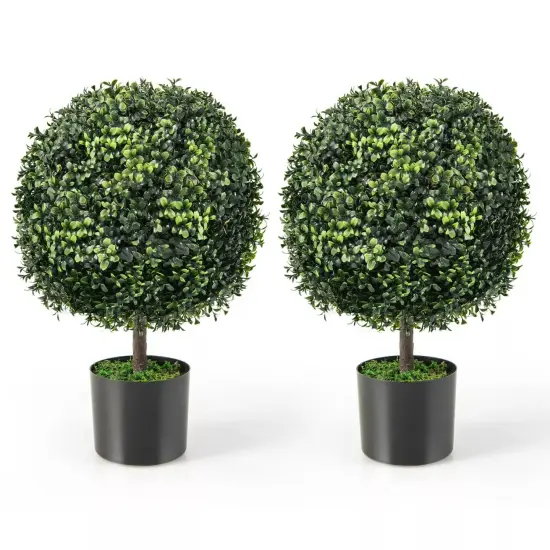 2PC 22" Artificial Boxwood Topiary Ball Tree Office Garden Patio Desk Decoration {1}