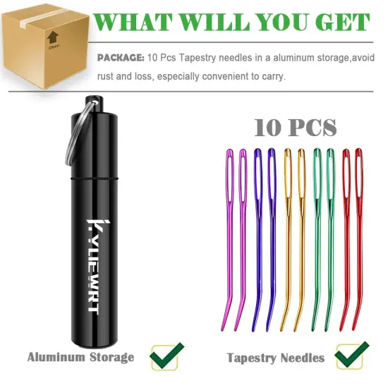 KYUEWRT 10Pcs Yarn Darning Tapestry Needle,Large Big Eye Weaving Needle Bent Needles with Aluminum Storage Tube {6}