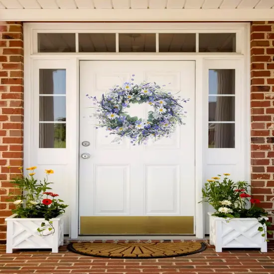 22 Inches Spring Wreaths for Front Door Blue Spring Floral Wreath Summer Wreath with Daisy Lanvender {5}
