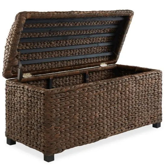 36" Storage Chest Trunk w/ Curved Lid, Safety Hinge in Water Hyacinth Wicker Natural {2}