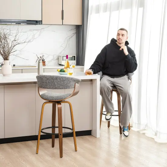 Set of 2/4 Modern Counter & Bar Height Wooden Swivel Bar Stools {9}