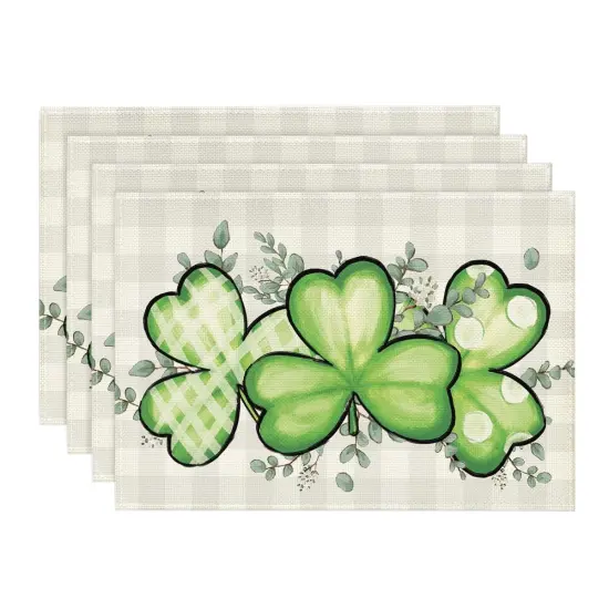 Artoid Mode Bufflao Plaid Shamrock St. Patrick's Day Placemats Set of 4, 12x18 Inch Seasonal Spring Table Mats for Party Kitchen Dining Decoration {1}