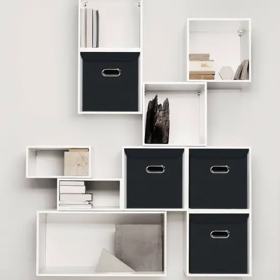 DABEACT Fabric Storage Cube Bins with Lids Closet Organizers collapsible storage bins basket with Handles for Home,Storage Boxes for Organizing,3 Pack,(black) {5}