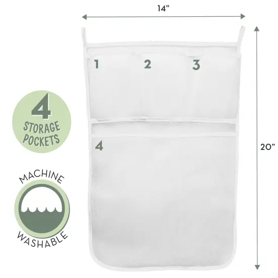 S&T INC. Bath Toy Storage Net with Pockets for Tub, Shower Caddy Holds Baby and Kids Toys, Soap, or Shampoo, Hooks Included, 14 Inch by 20 Inch, White, 1 Pack {2}