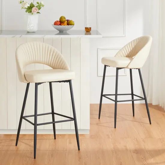 Set of 2/4 Modern Black Quilted Leatherette Bar Stool with Metal Tapered Legs {7}