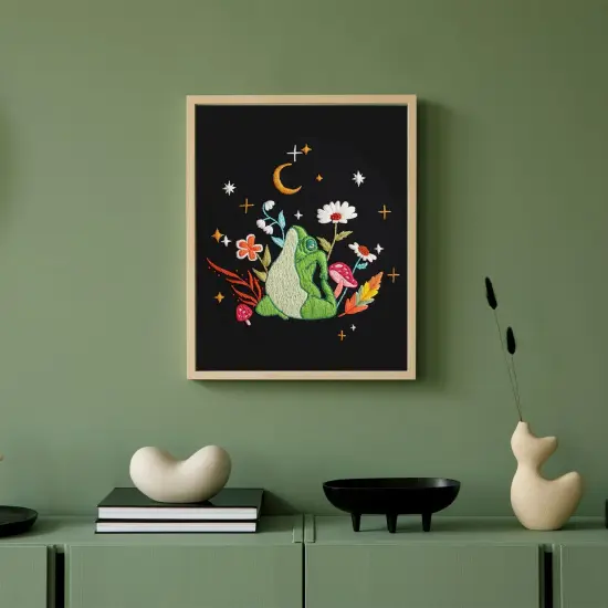 4 Set Frog Embroidery Kits for Beginners,Cross Stitch Kit for Adults,Starters DIY Needlepoint Including Embroidery Cloth with Art Mushroom Pattern and Instructions {3}