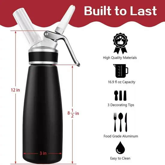 Whipped Cream Dispenser Durable Aluminum Foam Whipper 1 Pint 500ml Cream Maker {3}
