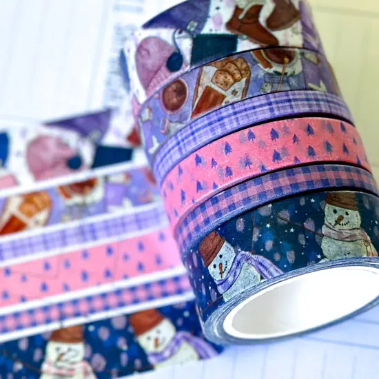 Winter Snowmen Snowman Snow Plaid Pink Blue Washi Tape Set January 2025 - W123 {1}