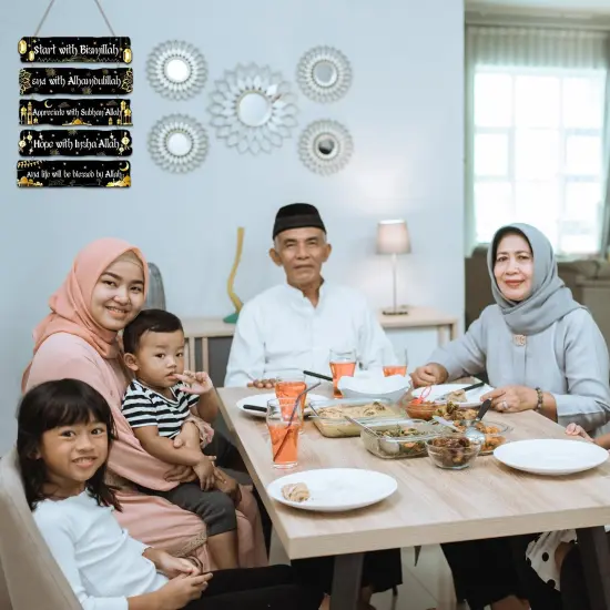Islamic Wall Sign Eid Ramadan Mubarak Decorations Start and End with Allah Wall Art Allah Pediment Inspirational Wooden Hanging Muslim Plaque for Islamic Home Eid Al Fitr Supplies (Black) {5}