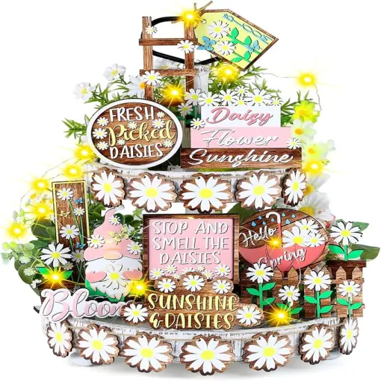 15 Pcs St. Patrick's Day Tiered Tray Decor Set St Patrick's Day Decoration Easter Wooden Table Sign Easter Tiered Tray Decorations Farmhouse Tabletop Decorations for Home Kitchen(Flower) {1}