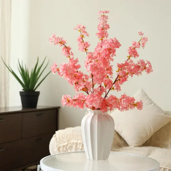 Artificial Cherry Blossom Branches 3Pcs 40" Faux Silk Cherry Blossom, Fake Flowers with Leaves Bouquet Decorations for Home Living Room Bedroom Table Centerpiece Vase Wedding Decor (Pink) {3}