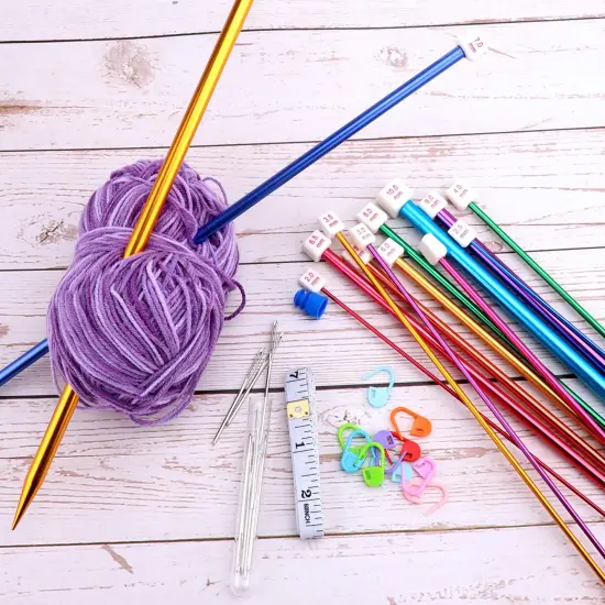 BCMRUN 28Pcs/14 Pairs Stainless Steel Knitting Needles Set, Colored Straight Single Pointed Metal Knitting Needles, 14 Size from 2.0mm-10.0mm, 13.8 Inches Length for Handmade DIY Knitting (35cm) {2}