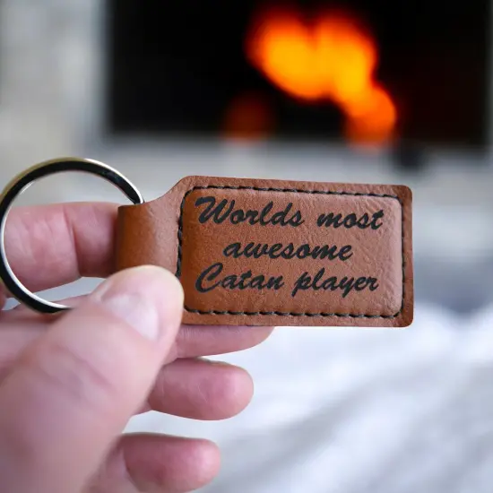 Keychain - Rectangle - Catan Player - Leather Rustic/Gold {7}
