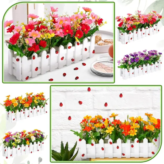 Artificial Flower Plants Potted in Picket Fence Mixed Color Daisies in Picket Fence Pot for Indoor Office Wedding Home Spring Decor(11.8 Inch, 24 Pcs) {5}