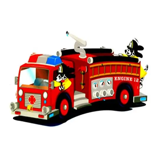 Cartoon Firetruck With Dalmatian Birthday Edible Cake/Cupcake Topper (7.5 Inch Round) {1}