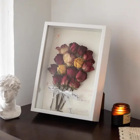 8x10 White Wooden Shadow Box Frame Memory Box, MDF Wood with Tempered Glass, 1.8 inch Depth Display Box for Collages Collections Mementos Awards Medals Photos (White) {3}