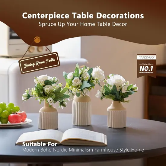 3 Pcs Silk Roses Artificial Flowers with Vase, Fake Flowers in Vases {4}