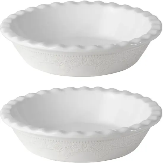 9 Inch Ceramic Pie Dish, Deep Dish Pie Pan with Lace Emboss, Ruffled Pie Plate for Baking {1}