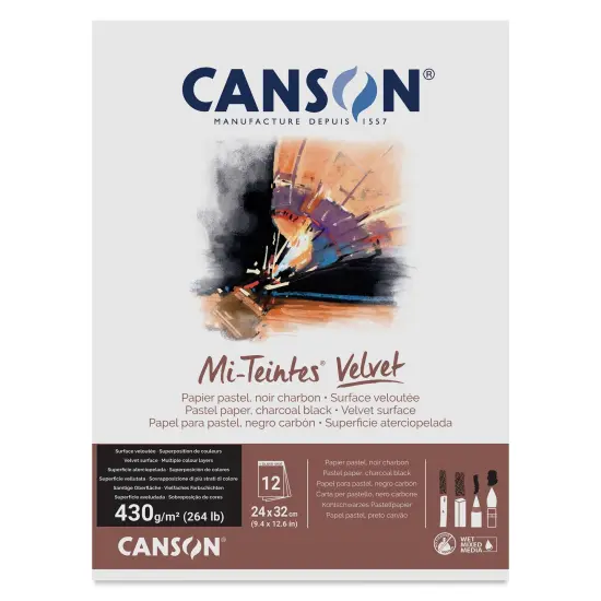 Canson Mi-Teintes Velvet Paper Pad - 9.4" x 12.6", Charcoal Black, 12 Sheets {1}