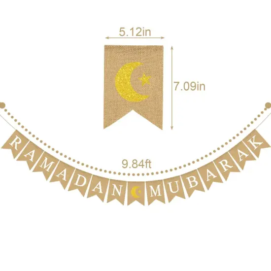 Jute Burlap RAMADAN MUBARAK Banner with Moon and Star Mantel Fireplace Decoration {5}