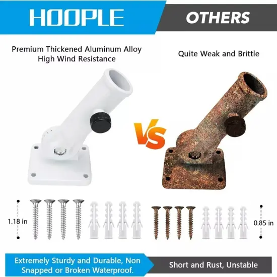 Flag Pole Holder for Outside,Multi-Position Aluminum Adjustable Bracket Mount White {3}