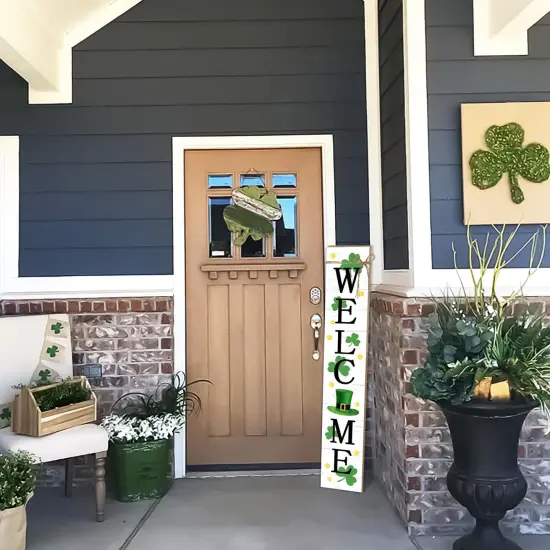 St. Patrick's Day Wooden Porch Sign 47" Spring Large Welcome Porch Sign for Home Front Door Yard Clover Party Decor (Green) {4}