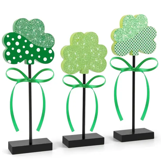 3 Pieces St. Patrick's Day Tiered Tray Decor, St. Patrick's Table Decor Shamrock Wooden Set, Irish-Themed Shamrock Decor, Green Lucky Shamrocks for Home Decor (Light Green) {1}