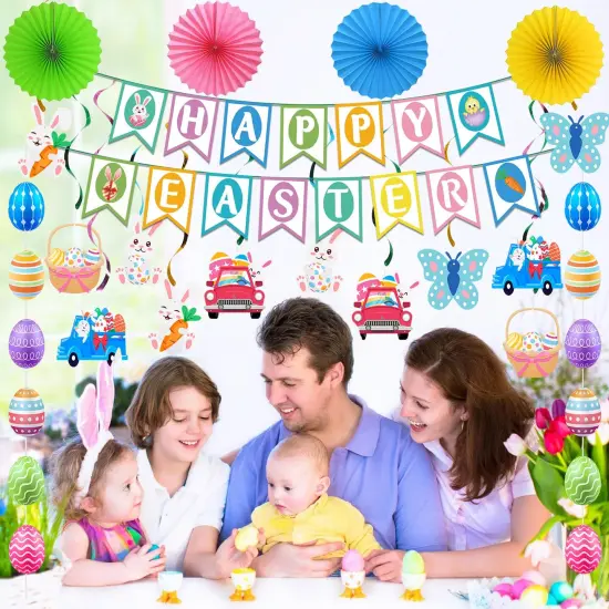 Easter Decorations Easter Decor Happy Easter Banner Egg Bunny Garland Hanging Swirl for Home Office School Classroom Themed Party Decorations {2}