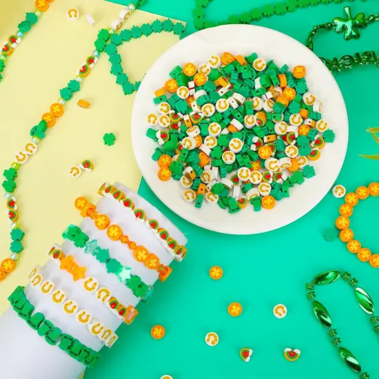 300pcs St. Patrick's Day Polymer Clay Beads Green Shamrock Hat Coins Rainbow Clay Spacer Beads for St. Patrick's Day Jewelry Making DIY Bracelet Necklace Accessories Craft Supplies {4}