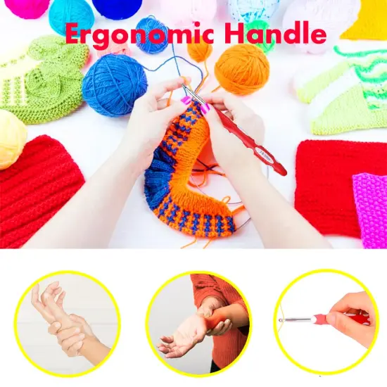 Ergonomic Crochet Hooks Set with Case, 12PCS Crochet Hooks for Arthritic Hands, Size from 0.8mm~6.0mm {3}