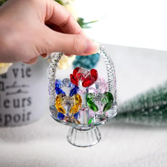 Colorful Crystal Flower Basket Figurine Ornament, Glass Flower with Rotating Base for Home Dress Table Centerpiece {4}