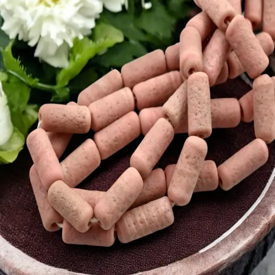 10x25mm Matte Vintage Pink Pompeii Tube Beads (18" Strand) - Indonesian Glass Beads {3}